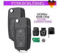 2x Funk Schlüssel ID48 Chip für VW Golf 4 IV Bora Polo Skoda Seat 1J0959753AG