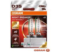 OSRAM XENARC NIGHT BREAKER 220, D3S, 220% mehr Helligkeit, Xenon-Scheinwerferlampe, 66340XN2-2HB, Faltschachtel (2 Lampen)