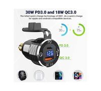 2X PD 3.0 Typ C USB Schnell Ladegerät DIN Auf USB und 18W QC 3.0 Power Steckdose mit Voltmeter für 12V-24V Motorräder