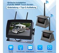 2x Rückfahrkamera Solar Kabellos Mit 7" Touchscreen Monitor Einparkhilfe LKW Bus