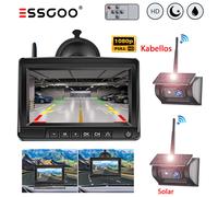 2x Solar Rückfahrkamera Kabellos 1080P Wasserfest Mit 7 Zoll Farbig Monitor LKW