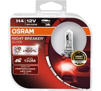 Osram Night Breaker Silver H4, +100% mehr Helligkeit, Halogen-Scheinwerferlampe, 64193NBS-HCB, 12V Pkw, Duo Box (2 Lampen)