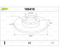 2x VALEO 186416 Bremsscheibe für CITROËN PEUGEOT