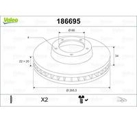 2x VALEO Bremsscheibe 186695 für CITROËN DS OPEL PEUGEOT