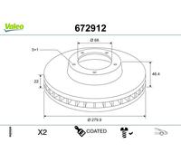 2x VALEO Bremsscheibe 672912 für AUDI SEAT VW