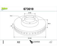 2x VALEO Bremsscheibe Hinterachse belüftet Ø299mm für Porsche 718 Boxster 982