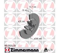 2x ZIMMERMANN 180.3024.00 Bremsscheibe für CITROËN DS PEUGEOT