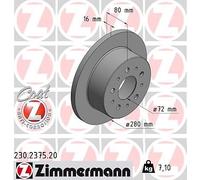Zimmermann Bremsscheibe 230.2375.20 Coat Z Voll Ø280 mm hinten für Fiat/Peugeot/Citroën