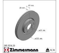 ZIMMERMANN Bremsscheibe 285.3516.20 für HYUNDAI KIA