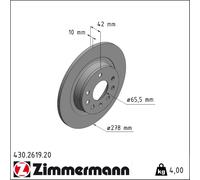 2x ZIMMERMANN BREMSSCHEIBEN 278mm VOLL HINTEN passend für OPEL ASTRA ZAFIRA