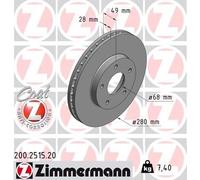 ZIMMERMANN Bremsscheibe COAT Z vorne rechts links belüftet 280mm für NISSAN 200.2515.20