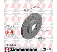ZIMMERMANN Bremsscheibe SPORT COAT Z vorne rechts links Gelocht 278mm für MAZDA (CHANGAN) 370.3076.52