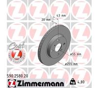 2x ZIMMERMANN Bremsscheibe 590.2580.20 für TOYOTA
