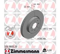 ZIMMERMANN Bremsscheibe 320380520 Vorderachse belüftet 280mm 22mm für HYUNDAI KIA