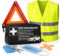 3 in 1 Set Auto Erste Hilfe Kit 2027 - KFZ Verbandskasten, Warnweste & Warndreieck - Pannenset & Unfallzubehör für PKW nach aktueller Norm