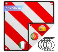 3 in1 Warntafel für Italien, Spanien & Portugal, Reflektierendes Warnschild inklusive 4X Spanngurte PVC 50x50CM, Warntafel für Fahrradträger