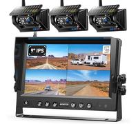 3 Magnetisch Solar Rückfahrkamera Kabellos, 1 Mins DIY Installation & Quad-Rückfahrkamerasystem mit HD1080P 9''DVR Monitor für Wohnmobilanhänger, eingebauter 9600 mAh Solar Akku