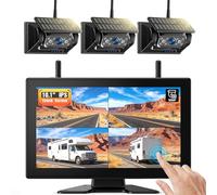 3 Magnetisch Solar Touchscreen Rückfahrkamera Kabellos, 1 Mins DIY Installation & Quad-Rückfahrkamerasystem mit HD1080P 9''DVR Monitor für Wohnmobilanhänger, eingebauter 9600 mAh Solar Akku