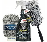 3 teiliges Felgenreinigungs-Set: Sonax Felgenbeast 1000ml und Craft-Equip Microfaser-Felgenbürste 51cm und Microfaser-Waschhandschuh - zur schonenden Reinigung von Alufelgen oder Stahlfelgen