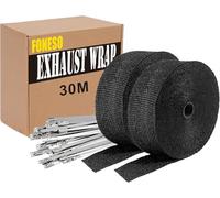 30M Hitzeschutzband Auspuff,Foneso auspuffband,Hitzeschutz Auspuff Bandage,Schwarz Hitzeschutzband mit 24 Kabelbinder Edelstahl,für Motorrad Fächerkrümmer Thermoband Krümmerband