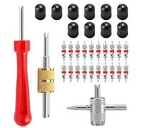 33-Teiliges Reifenventilentferner Ventil Reparatur,Reifenventil-Reparaturset mit 20 Ventilkernen,10 Ventilkappen,4-Wege- & Doppel/Einzelkopf-Werkzeug,Für Auto,Motorrad,Fahrrad(Standard-Schraderventil)