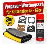 3er Vergaser Wartungsset Reiniger + Membranset + Mikrofasertuch Motorsense