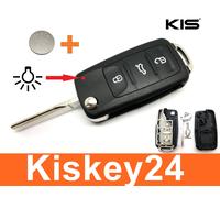 3Tasten Klapp Schlüssel Gehäuse Rohling für VW Polo Golf Caddy Tiguan + Batterie