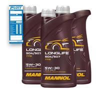 3x 1L Mannol Longlife Öl 5W30 Motoröl API SN VW 504.00 507.00 BMW LL-04
