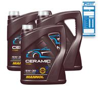 3x 5L Mannol Ceramic Motoröl 5W-30 ACEA A3 passend für VW 505.00 GM Dexos2 Fiat