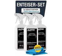 3X Alpino Turbo Enteiserspray Auto 1 Liter inkl. gratis 2X Mikrofasertuch | High Performance Formula | Scheibenenteiser Spray, Auto Enteiser Spray, Enteisungsspray Auto Eisspray | Langer Frostschutz