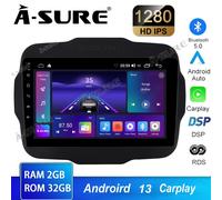 4-Core Android 13 AUTORadio CarPlay BT DSP GPS Navi für Jeep Renegade 2014-19 FM