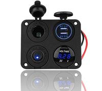 4 Gang 12V/24V Ein/Aus Kippschalter Schalter umschalten Mit zwei USB-Steckplätzen, Zigarettenanzünder,Voltmeter für Autos, Wohnmobile,Wohnwagen,Anhänger,Busse,Boote,Yachten,Marine (Blau licht)