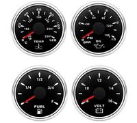 4 Gauge Set 52mm Kraftstoffniveau/Öldruck/Wassertemperatur/Volt für Boot