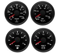 4 Gauge Set 52mm Schwarzer Kraftstoffstand/Öldruck/Wassertemperatur/Volt