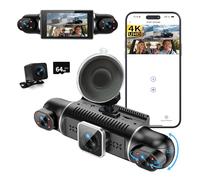4 Kanal Dashcam Auto Vorne Hinten 4K/1080P,360° Dasch-Cam Auto mit 64GB SD-Karte,3" IPS-Bildschirm,4X 140° Weitwinkel,WDR,G-Sensor,Dashcam mit parküberwachung,Loop-Aufnahme,WiFi