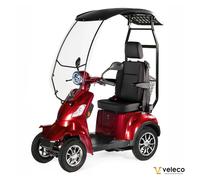 VELECO FASTER LIT-ION mit Dach und Kapitänssitz - 4-Rad Elektromobil - komplett montiert und fahrbereit - herausnehmbarer Lithium-Ionen-Akku - Sicherheitsgurt - Vierrad - Mobilitätsroller (Rot)