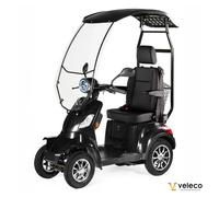 VELECO FASTER mit DACH und Kapitänssitz - 4-Rad Elektromobil - komplett montiert und fahrbereit - Dach mit Windschutzscheibe - sicher und stabil - Sicherheitsgurt - Mobilitätsroller (Schwarz)