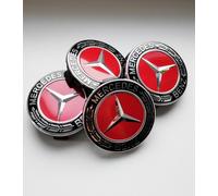 4 x 75mm Mercedes Benz Rot/Schwar/Chrom Nabendeckel Nabenkappen Radkappen Emblem