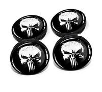 4 x Nabendeckel 60mm Durchmesser Nabenkappen Felgendeckel Felgenaufkleber Gel Emblem Doming für Auto Felgen Kfz Tuning Zubehör Radnabenkappen DM006 (Nr. 2 Punisher Black Glossy, Nabendeckel Set)