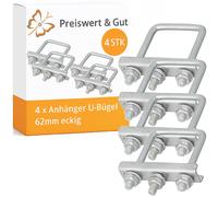Preiswert&Gut 4 x U Schrauben verzinkt - U Bügel M10 Stahl verzinkt, Bügelbolzen perfekt für Klemmschraube für Stützräder - Pkw Anhänger Zubehör- Innenabmessung Bügel ca. 62 mm