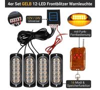 4in1 LED Frontblitzer Gelb Warnleuchte 24V 16 Modi Strobe Licht Funk Steuerung