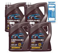 4x 5L Mannol Ceramic Pro 10W-40 Motoröl passend für VW 502.00 505.00 MB 229.1 229.3 PSA B71 2296 Renault RN0700 RN0710