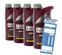 4x Mannol Motoröl Energy Premium Motorenöl Öl 5W-30 1L für Mercedes VW BMW Opel
