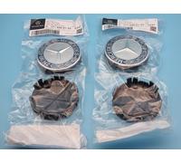 4x Original Mercedes Benz Nabendeckel Chrom Stern mit Lorbeerkranz Blau NEU