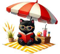 4x Sticker Schwarze Katze Sommer Autoaufkleber 9x9cm Black Cat Urlaub Sonne Set