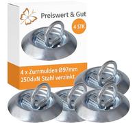 4X Zurrmulde für Anhänger, Zurröse Set zur Ladungssicherung, rund 97 mm und Zurrbügel mit 250daN Zugkraft aus verzinktem Stahl