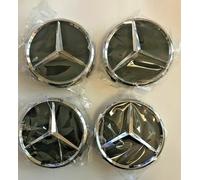 4xNabendeckel FÜR Mercedes-Benz Nabenkappen Felgendeckel 75mm Schwarz Glanz