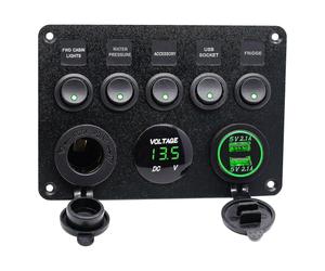 5-fach 12V/24V Inline-Sicherungskasten mit LED-Schalterpanel und zwei USB-Anschlüssen für Auto, Boot, LKW und Wohnmobil