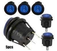 5 Stück Schalter Rund Blau LED beleuchtet 12V Auto Boot LKW Kippschalter
