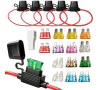 5 Stück Sicherungshalter mit Draht, mit 14 x Standard Sicherungen 2A-35A | 1x12AWG + 4x16AWG Kfz Sicherungshalter, Wasserdichter Inline-Flachsicherungshalter mit Dichtungskappe, für Auto Motorrad Boot